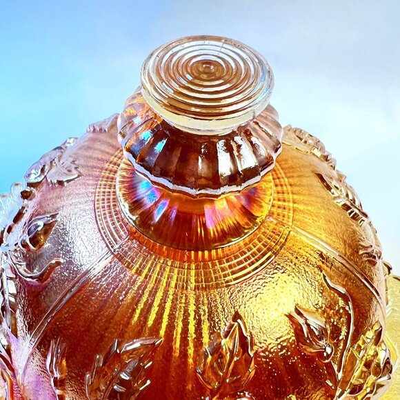 Indiana Glass Amber Vintage Carnival Butter Cheese Dish Mid Century 7 1/2” - Picture 8 of 8